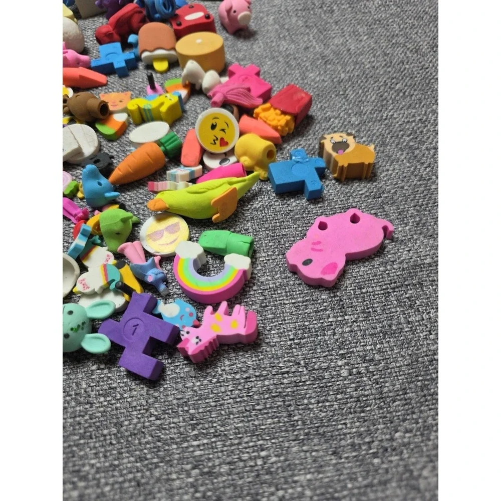 Large Lot Vintage and Modern Shaped Pencil Erasers Animals Tools Furniture